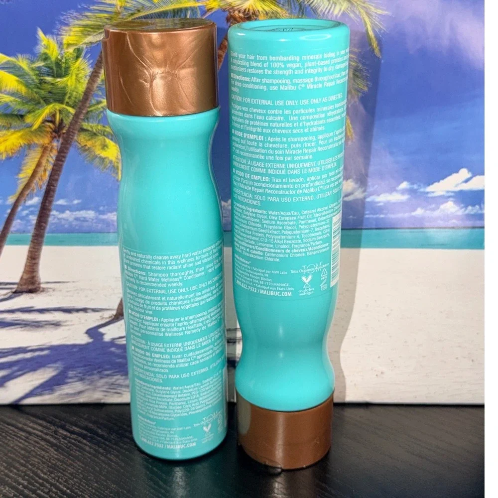 Malibu C Hard Water Wellness Shampoo and Conditioner Set 9oz Vegan Duo Teal